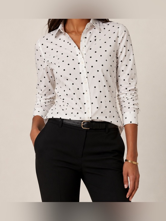 Banana Republic Tops - Banana Republic Non-Iron Fitted Polka Dot Button-Up Shirt Size 8 White & Black